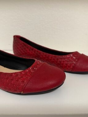 Red Woven Cap-Toe Ballet Flats